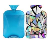 Botella de agua caliente geométrica abstracta con funda, diseño geométrico de triángulo arcoíris, bolsa de agua caliente de 2 L para aliviar el dolor, cuello suave y hombro, calentador de pies
