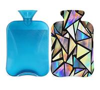 Botella de agua caliente geométrica arcoíris con funda esponjosa, bolsa de agua caliente de gran capacidad, bolsa de agua triangular geométrica para noches acogedoras, alivio del dolor, espalda, cuello y hombros