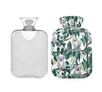 Botella de agua caliente grande de 2 litros con tapa, lindo koala con hojas verdes, bolsa de agua caliente de invierno para manos y pies, terapia caliente, alivio del dolor de cuello, hombros y