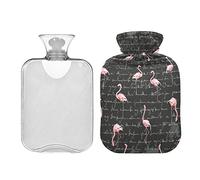 Botella de agua caliente gris flamenco rosa con cubierta, bolsa de agua caliente de 2 l, bolsa de agua caliente transparente para calambres menstruales, alivio del dolor de cuello y hombro, calentador de manos y pies