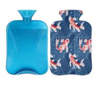 Botella de agua caliente japonesa Koi Carps con tapa, bolsa de agua caliente transparente de 2 l para compresas frías calientes, calentador de manos pies, alivio del dolor de cuello y hombros (peces