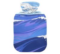Botella de agua caliente minimalista estilo mar púrpura azul con cubierta suave, compresas calientes de 1 litro para el cuerpo para calentador de cuello y hombros