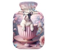 Botella de agua caliente o fría con diseño floral para perro, color rosa, bolsa de agua caliente o fría con cubierta suave, bolsa de agua caliente para compresas frías y calientes, 1 litro