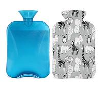 Botella de agua caliente para animales con funda esponjosa, bolsa de agua caliente de gran capacidad de 2 l, bolsa de agua para animales con jirafa y cebra para noches acogedoras, alivio del dolor,