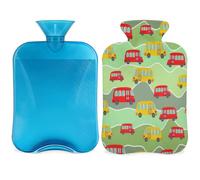 Botella de agua caliente para autobús con cubierta, bolsa de agua caliente transparente de 2 l para compresas frías calientes, calentador de manos, alivio del dolor de cuello y hombros (dibujos