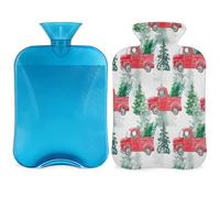 Botella de agua caliente para camión de Navidad con cubierta, bolsa de agua caliente transparente de 2 l para compresas frías calientes, calentador de manos pies, alivio del dolor de cuello y hombros