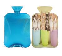 Botella de agua caliente para gatos con funda esponjosa, 2 L, botella de agua para gatos de gran capacidad, bolsa de agua para noches acogedoras, alivio del dolor, espalda, cuello y hombros