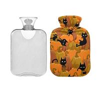 Botella de agua caliente para gatos negros con cubierta, bolsa de agua caliente transparente, botella de agua caliente de 1 l para alivio del dolor de cuello y hombros, terapia de calor y frío
