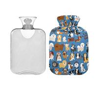Botella de agua caliente para perros lindos con dibujos animados con cubierta 1L botella de agua caliente transparente bolsa de agua caliente para alivio del dolor de cuello y hombros, manos pies más caliente terapia de calor