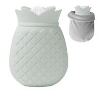 Botella de agua caliente pequeña, mini botella de agua caliente, 350 ml pequeña con funda suave extraíble y lavable para aliviar el dolor de espalda, cuello, gris-verde, con funda