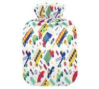 Botella de agua caliente plana con diseño de carretera con funda, suave y cálida para cama de invierno, cuello y hombros, 1 litro