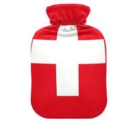 Botella de agua caliente rectangular con diseño de la bandera de Suiza con cubierta suave, bolsa de agua de 1 litro para dolor muscular
