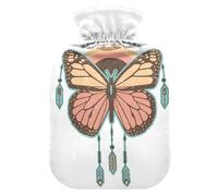 Botella de agua caliente retro boho con tapa, suave y cálida para cama de invierno, cuello y hombros, 1 litro