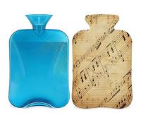 Botella de agua caliente retro con nota musical con funda esponjosa, botella de música de gran capacidad, bolsa de agua para noches acogedoras, alivio del dolor de espalda, cuello y hombros