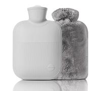 Botella de agua caliente reutilizable con funda de felpa, bolsa de agua caliente de invierno de 0.5 L a 2 L para aliviar el dolor de cuello, compresa caliente y fría (gris, 2 L)