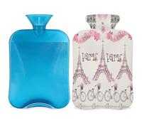 Botella de agua caliente romántica de Francia París con funda, 2 L, gran capacidad, bolsa de agua para noches acogedoras, alivio del dolor, espalda, cuello y hombros
