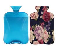 Botella de agua caliente rosa con funda esponjosa, bolsa de agua caliente de gran capacidad de 2 litros, bolsa de agua retro para noches acogedoras, alivio del dolor, espalda, cuello y hombros