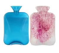 Botella de agua caliente rosa Dahlia con tapa, bolsa de agua caliente transparente de 2 l para compresas frías calientes, calentador de manos y pies, alivio del dolor de cuello y hombros (flor