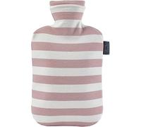 Botella de agua caliente rosa portátil: diseño de rayas clásico grande con funda de algodón suave para calentar manos, pies y cama