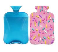 Botella de agua caliente rosada con cubierta esponjosa, bolsa de agua caliente de gran capacidad de 2 litros, bolsa de agua para botellas de donut para noches acogedoras, alivio del dolor, espalda,
