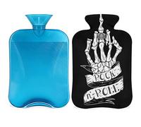 Botella de agua caliente Skull Hand Rock N Roll con funda esponjosa, bolsa de agua caliente de gran capacidad de 2 l, bolsa de agua con calavera esqueleto para noches acogedoras, alivio del dolor,
