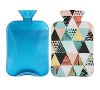 Botella de agua caliente triangular de hojas tropicales con funda, 2 L, bolsa de agua de gran capacidad para noches acogedoras, alivio del dolor, espalda, cuello y hombros