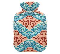 Botella de agua caliente vintage con diseño de nube de cultura china con cubierta suave, bolsas de agua de 2 L para aliviar el dolor de cuello y hombros