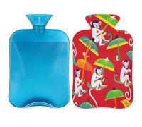 Botella de agua caliente vintage con funda, paraguas chinoiserie animal 2L bolsa de agua caliente para aliviar el dolor, cuello suave y hombro, calentador de pies, compresa caliente y fría para