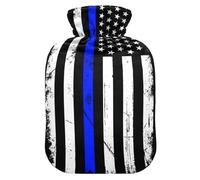 Botella de agua caliente vintage con la bandera de la policía americana con cubierta suave, bolsa de compresión caliente de 1 litro para calentador de cuello y hombros, calentador de cuello y hombros