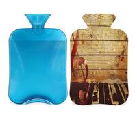 Botella de agua caliente vintage con tapa de piano y notas musicales de gran capacidad de 2 L, bolsa de agua para noches acogedoras, alivio del dolor, espalda, cuello y hombros