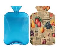 Botella de agua caliente vintage de frutas con tapa de 2 litros de gran capacidad, bolsa de agua para noches acogedoras, alivio del dolor, espalda, cuello y hombros