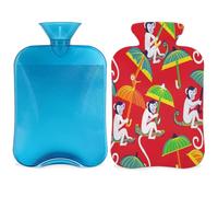 Botella de agua caliente vintage de mono con funda, paraguas Chinoiserie animal 2L bolsa de agua caliente para aliviar el dolor de cuello y hombros, manos y pies, compresa caliente y fría