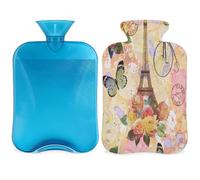 Botella de agua caliente vintage de París con tapa, botella de gran capacidad de 2 L, bolsa de agua para noches acogedoras, alivio del dolor, espalda, cuello y hombros