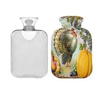 Botella de agua caliente vintage de pavo de Acción de Gracias con tapa, 1 l de invierno, bolsa de agua caliente transparente cálida para calambres menstruales, alivio del dolor de cuello y hombros