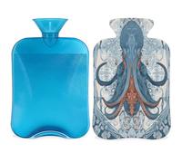 Botella de agua caliente vintage de pulpo con tapa, 2 L, bolsa de agua de gran capacidad para noches acogedoras, alivio del dolor, espalda, cuello y hombros