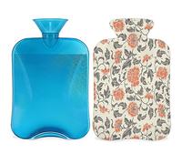 Botella de agua caliente vintage floral con funda esponjosa, 2 L, botella de flores de gran capacidad, bolsa de agua para noches acogedoras, alivio del dolor, espalda, cuello y hombros