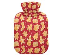 Botella de agua caliente y cubierta de pan de jengibre de Navidad, suave, cálida para cama de invierno, cuello y hombros, 2 L