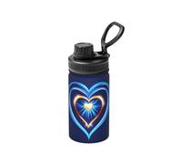 Botella de agua con aislamiento al vacío de doble pared de acero inoxidable con estampado de corazón azul cielo, boca ancha para deportes, gimnasio