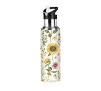 Botella de agua con aislamiento de flores silvestres botánicas vintage de 20 onzas, botellas de agua a prueba de fugas, botella de agua deportiva sin BPA con popote