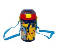 Botella de agua con apertura desplegable Pokémon Pikachu botella de plástico reutilizable con correa sin BPA capacidad 450 ml