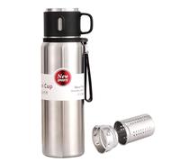 Botella de agua con colador de té, infusor, botella de acero inoxidable con taza de café, botellas de agua aisladas al vacío, térmica para bebidas calientes/bebidas frías, aislamiento de 24 horas