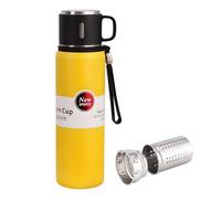 Botella de agua con colador de té, infusor, botella de acero inoxidable con taza de café, botellas de agua aisladas al vacío, térmica para bebidas calientes/bebidas frías, aislamiento de 24 horas