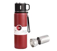 Botella de agua con colador de té, infusor, botella de acero inoxidable con taza de café, botellas de agua aisladas al vacío, térmica para bebidas calientes/bebidas frías, aislamiento de 24 horas