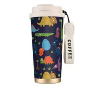 Botella de agua con diseño de hoja de palma de dinosaurio con tapa de popote, de acero inoxidable, boca ancha, aislada, a prueba de fugas, para mujer,