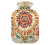 Botella de agua con diseño de mandala retro bohemio para agua caliente con funda suave, bolsa de agua caliente de 1 litro para aliviar el dolor