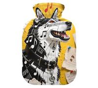 Botella de agua con diseño de perro Husky de dibujos animados, estilo collage, para agua caliente con cubierta suave, bolsa de agua caliente de 2 litros para calentador de abdomen