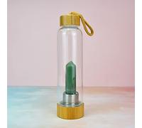 Botella de Agua con Infusión Cristal Curación Piedras Preciosas Naturales Taza Piedra Energía Cubierta Bambú Botellas Vidrio Cuarzo Grava Amatista Extraíbles ( Color : Aventurine Jade , Size : 500ml )