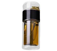 Botella de agua con infusor de té, de vidrio, de doble pared, a prueba de fugas, infusor de té de viaje, bebidas frías y calientes, frutas, colador, accesorios