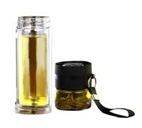 Botella de agua con infusor de té, portátil, a prueba de fugas, colador de hojas sueltas, botella infusora de frutas, doble aislamiento de vidrio, filtro de acero inoxidable 304, compartimento
