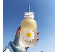 Botella de agua con jugo de leche de 480 ml, con escala, 2 tapas, taza de agua portátil mate, botella de hierba, cantimplora creativa y práctica (una flor)